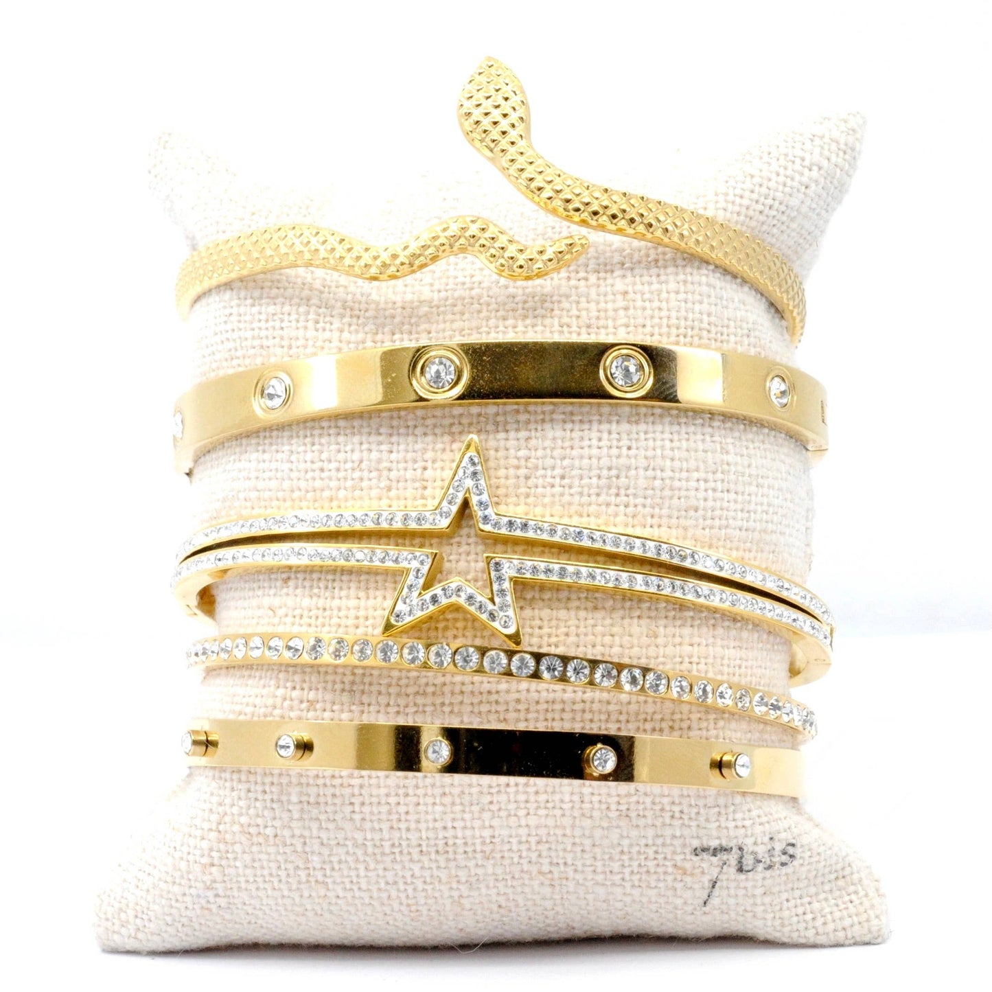 Set of 5 Golden Steel Bracelets Snake