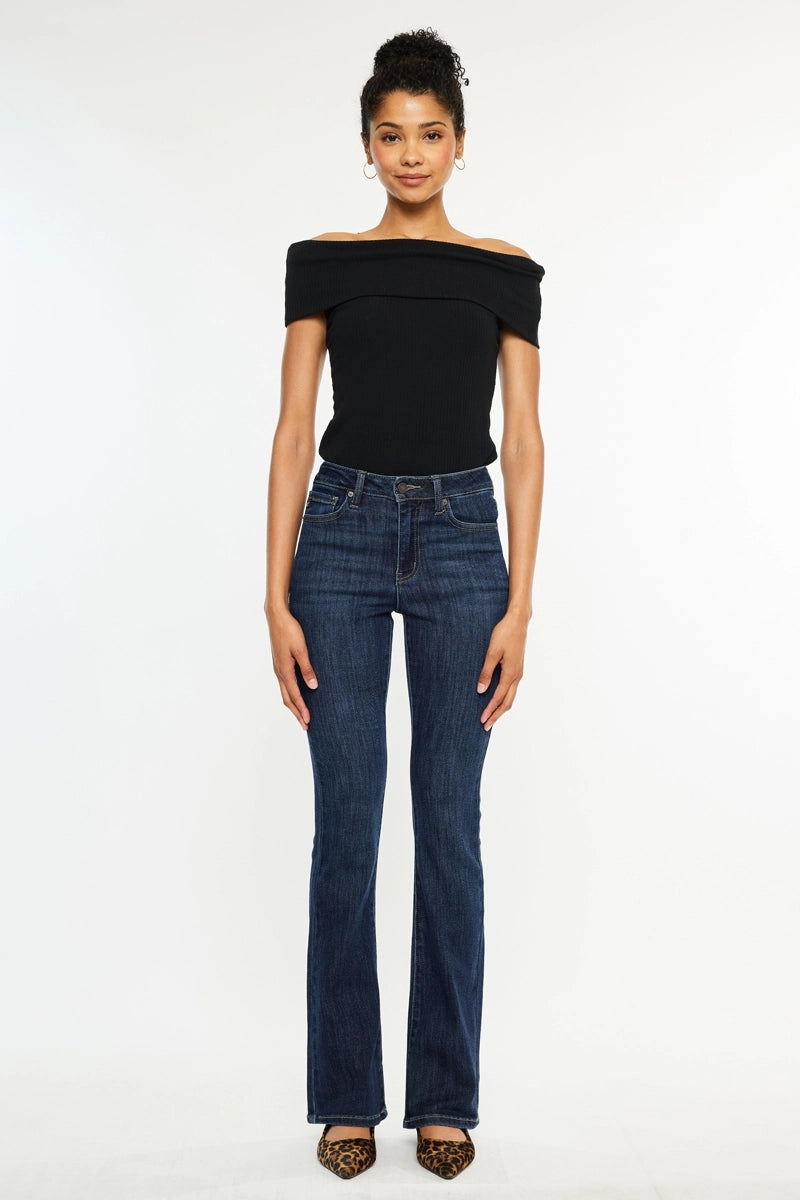Dark blue high rise bootcut jeans