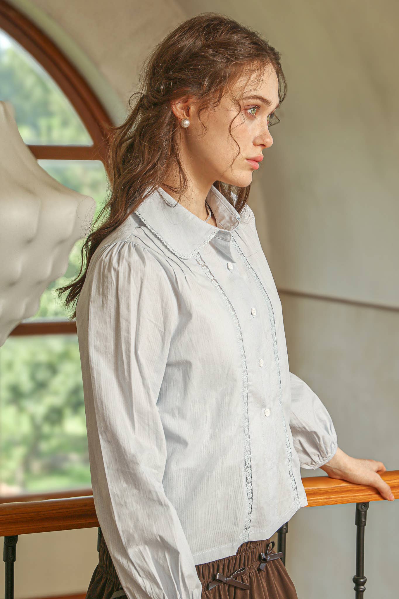 Powder Blue Lace Collar Blouse