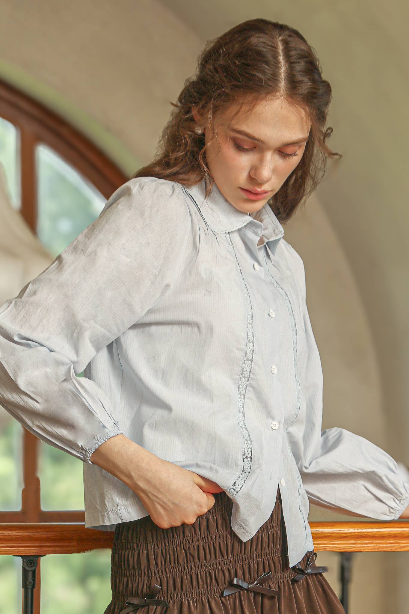 Powder Blue Lace Collar Blouse