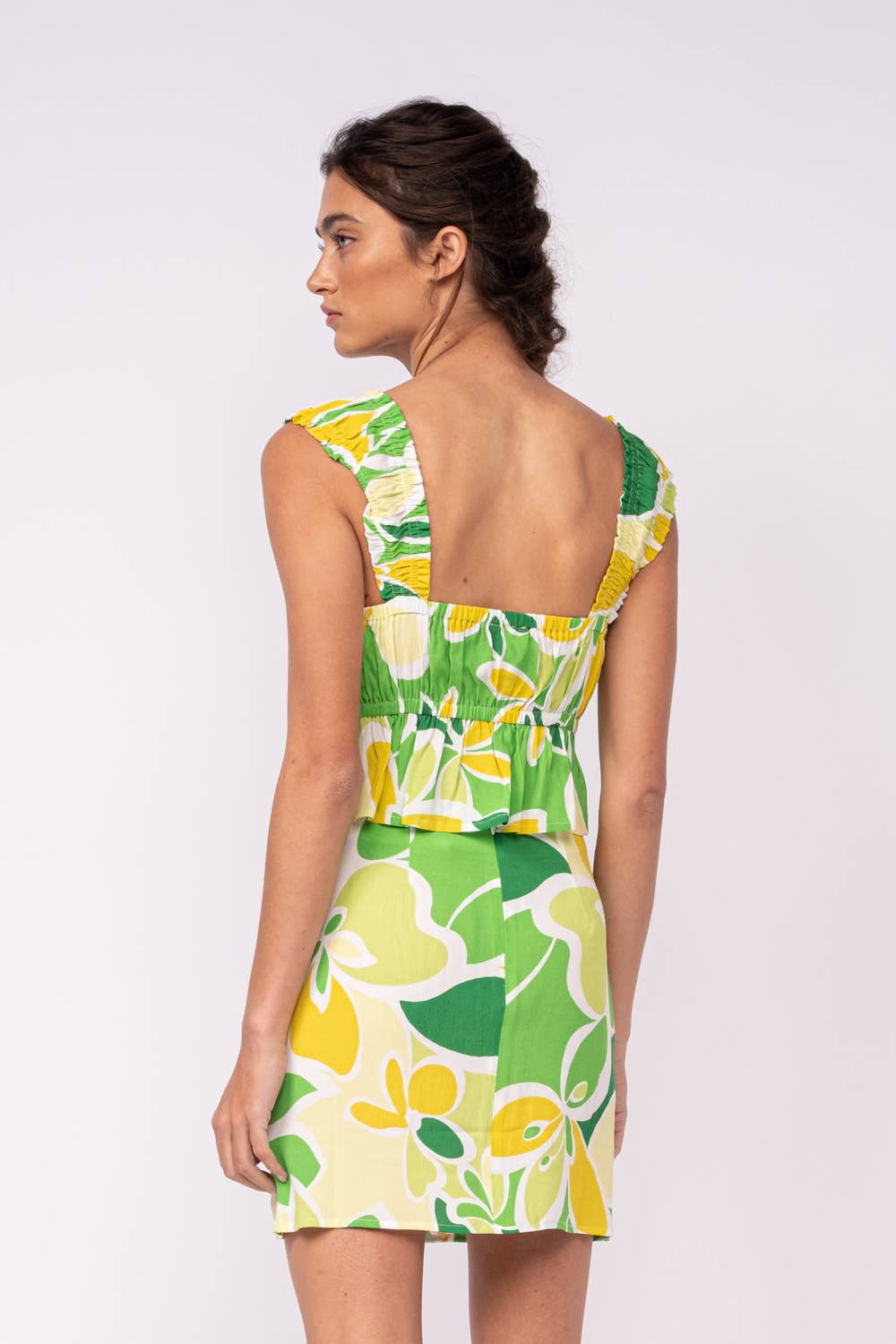 FLORAL WIDE STRAP RUFFLE CROP TOP & MINI SKIRT SET
