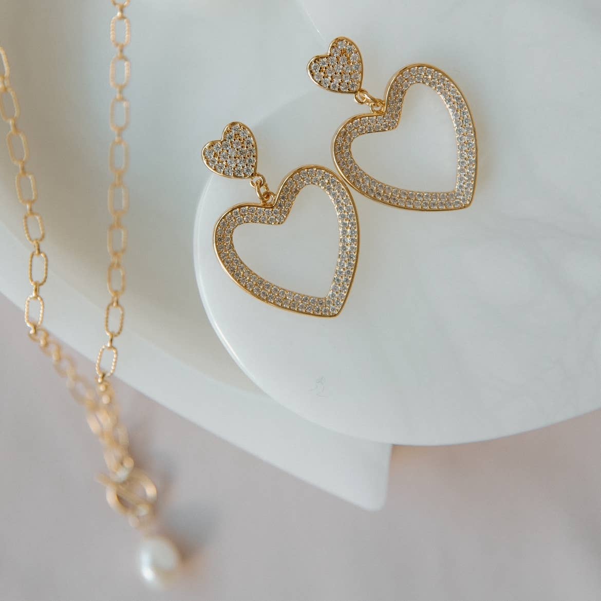 Paris CZ Valentine’s Day Heart Earrings Gold Filled
