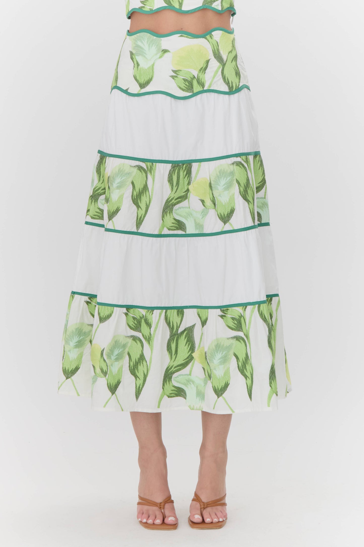 Daphne Embroidered Scalloped Trim Maxi Skirt