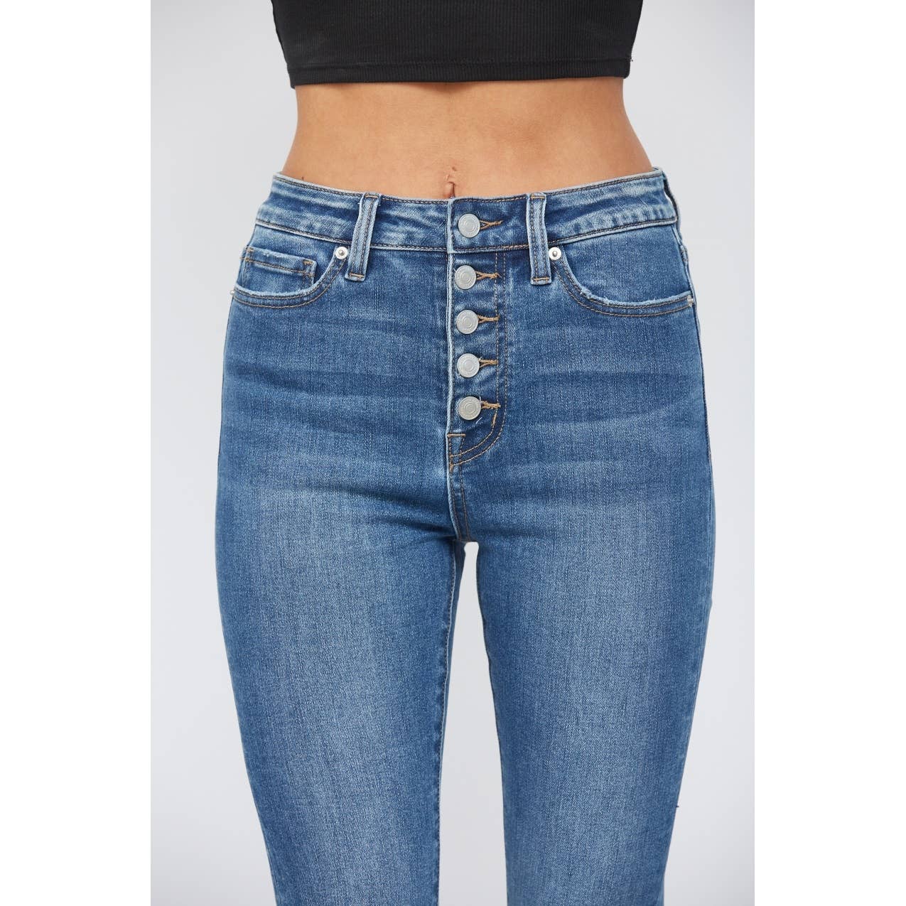 HIGH RISE CROP FLARE WITH BUTTON UP