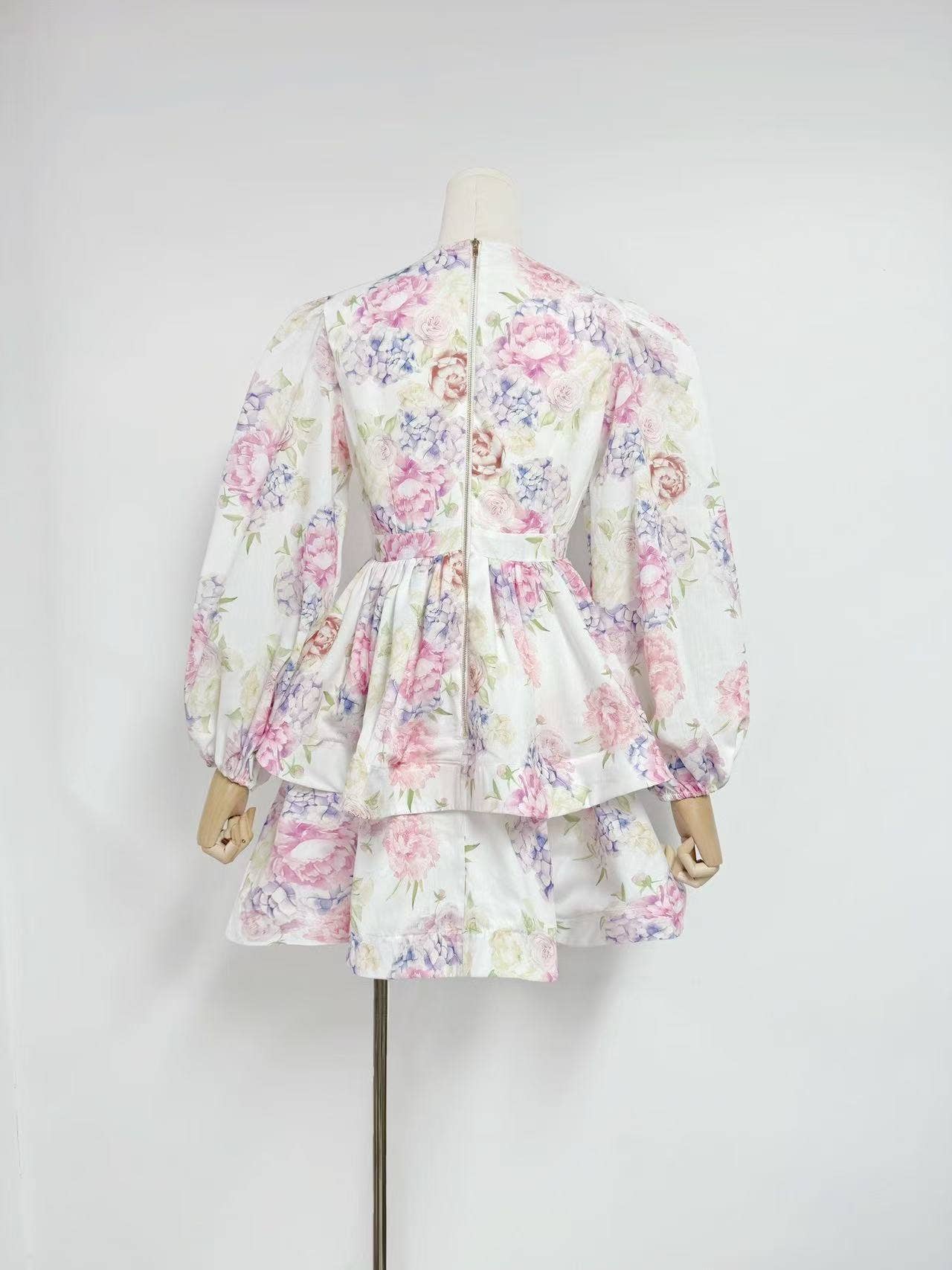 Camila Lantern Sleeve Floral Print Short Dress