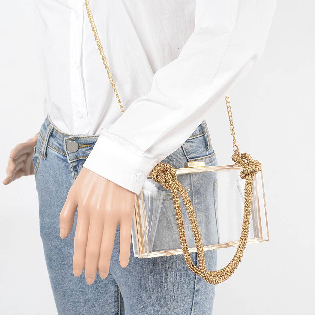 Clear Case Clutch W/Rhinestone Handle