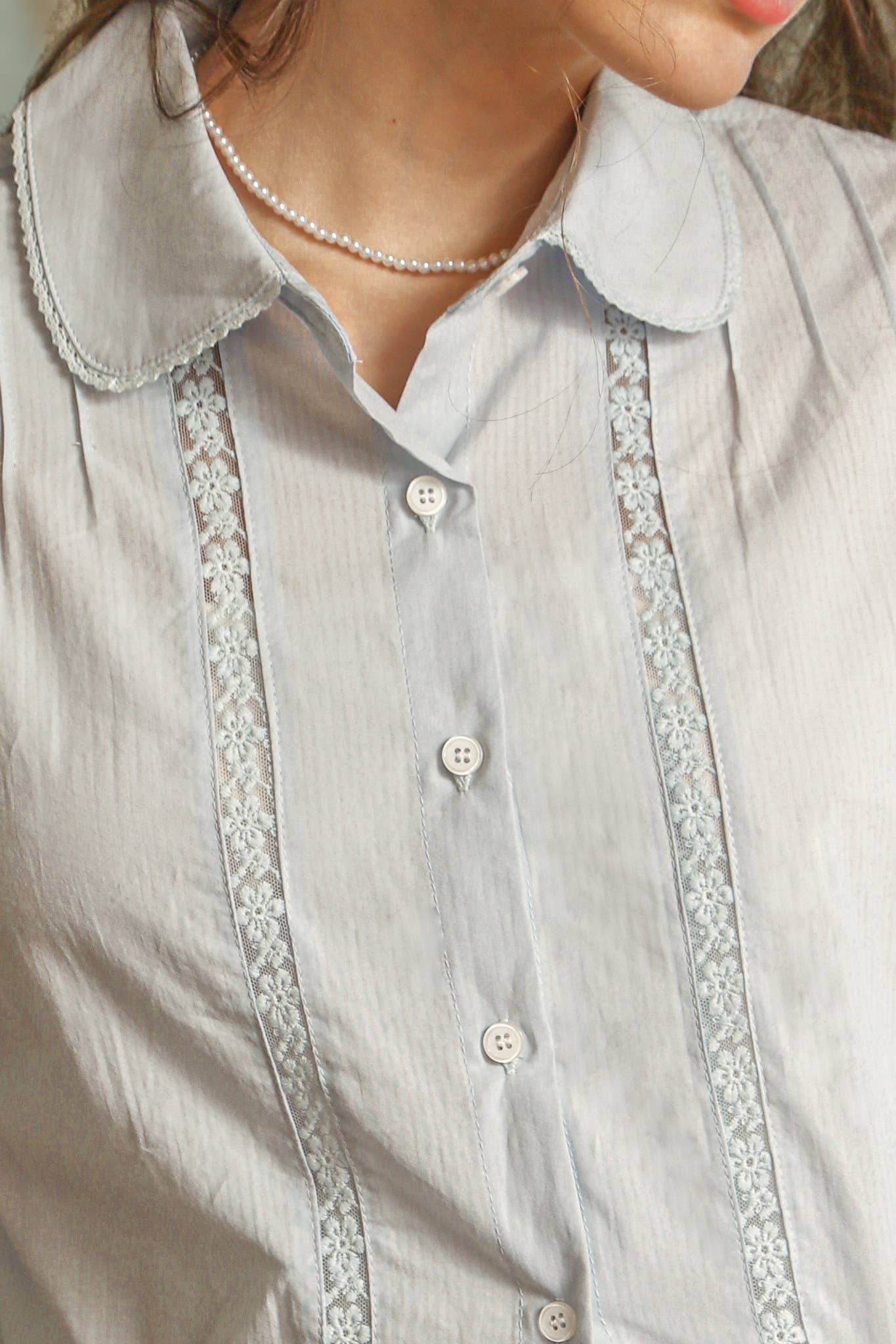 Powder Blue Lace Collar Blouse