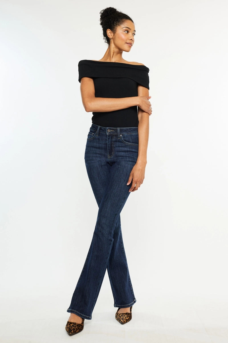 Dark blue high rise bootcut jeans