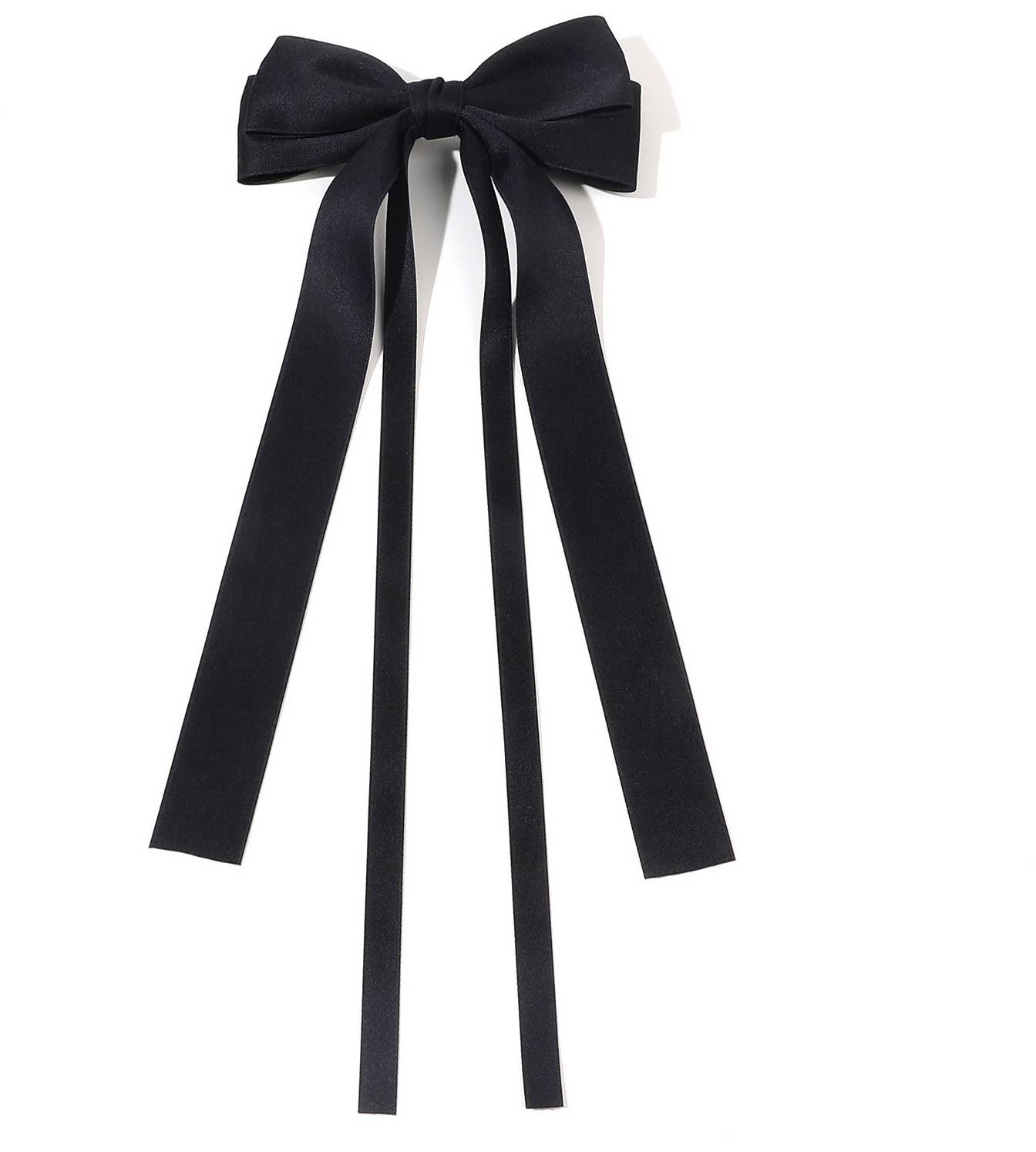 Double Layered Bow Long Ribbon Barrette Clip