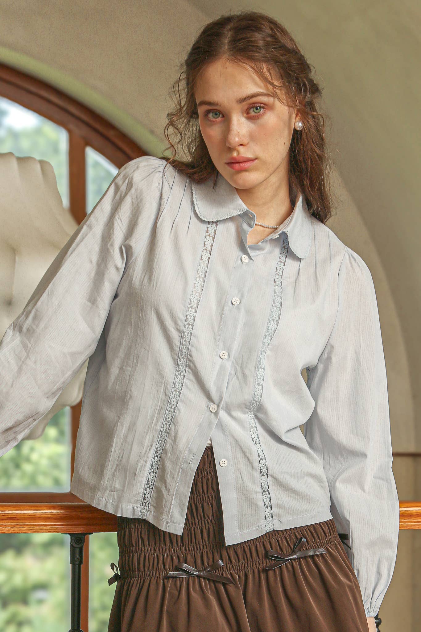 Powder Blue Lace Collar Blouse