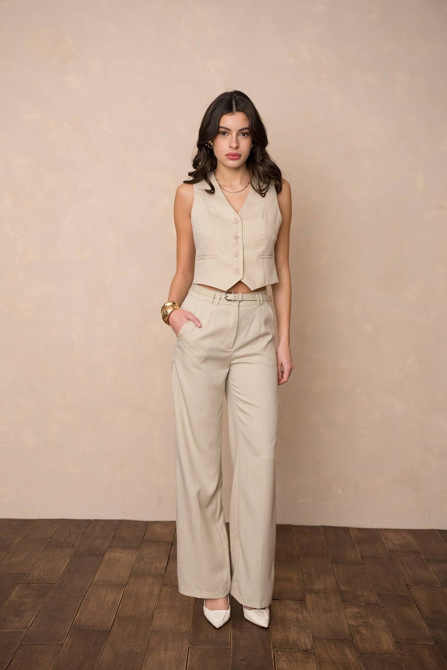 Beige Striped pants