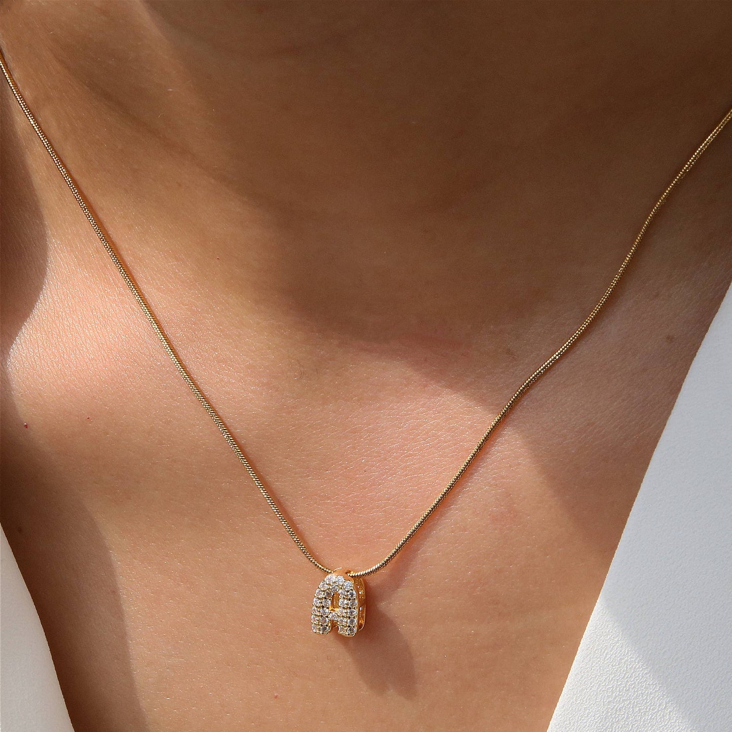Mini Rhinestone Gold Initial Letter Necklace