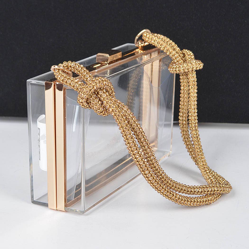 Clear Case Clutch W/Rhinestone Handle