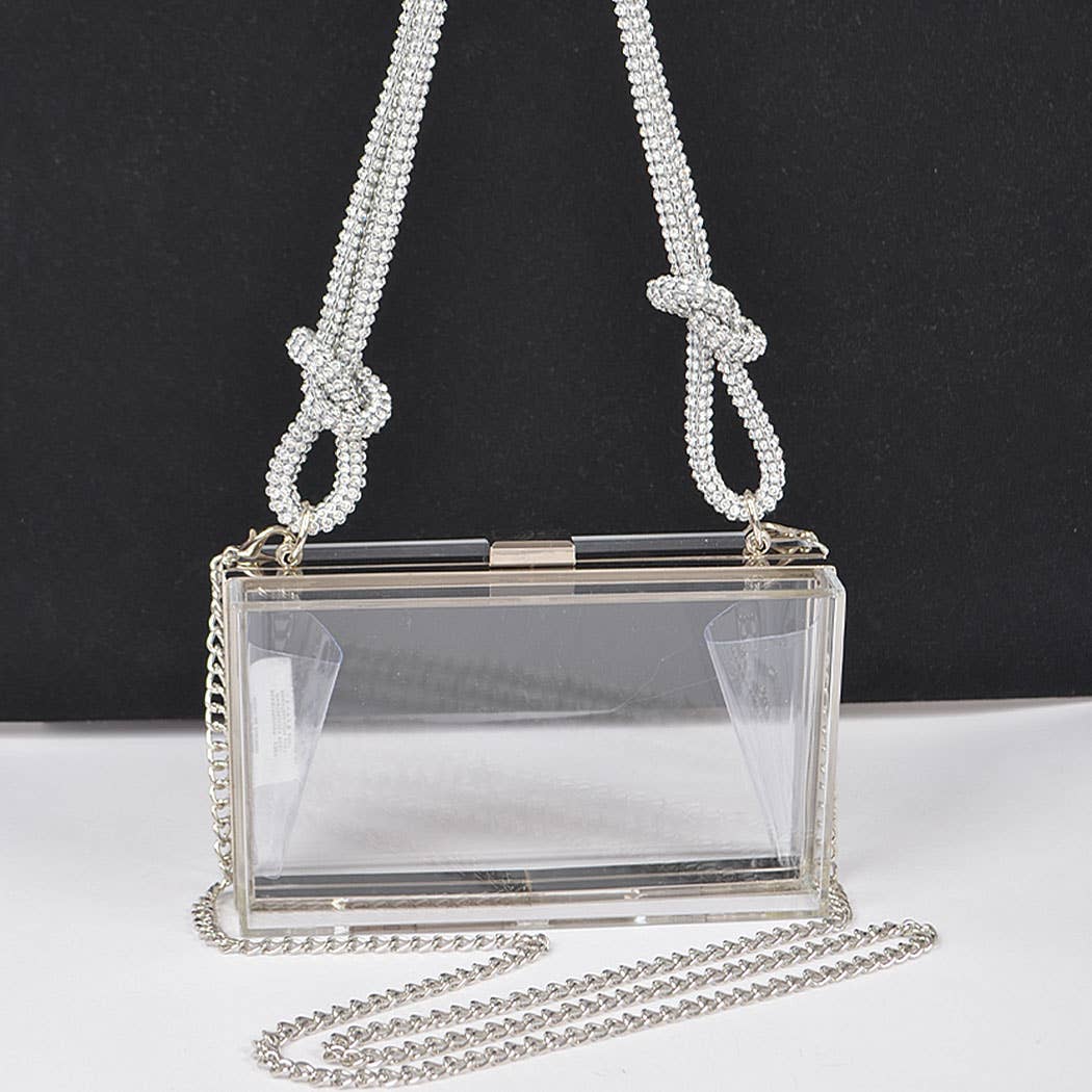 Clear Case Clutch W/Rhinestone Handle