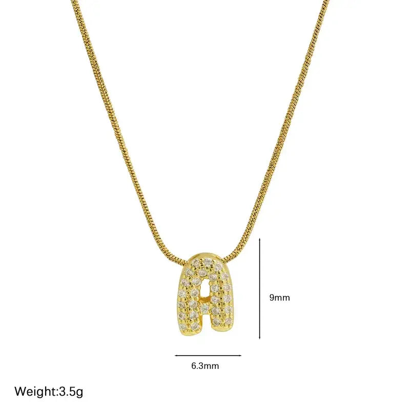 Mini Rhinestone Gold Initial Letter Necklace