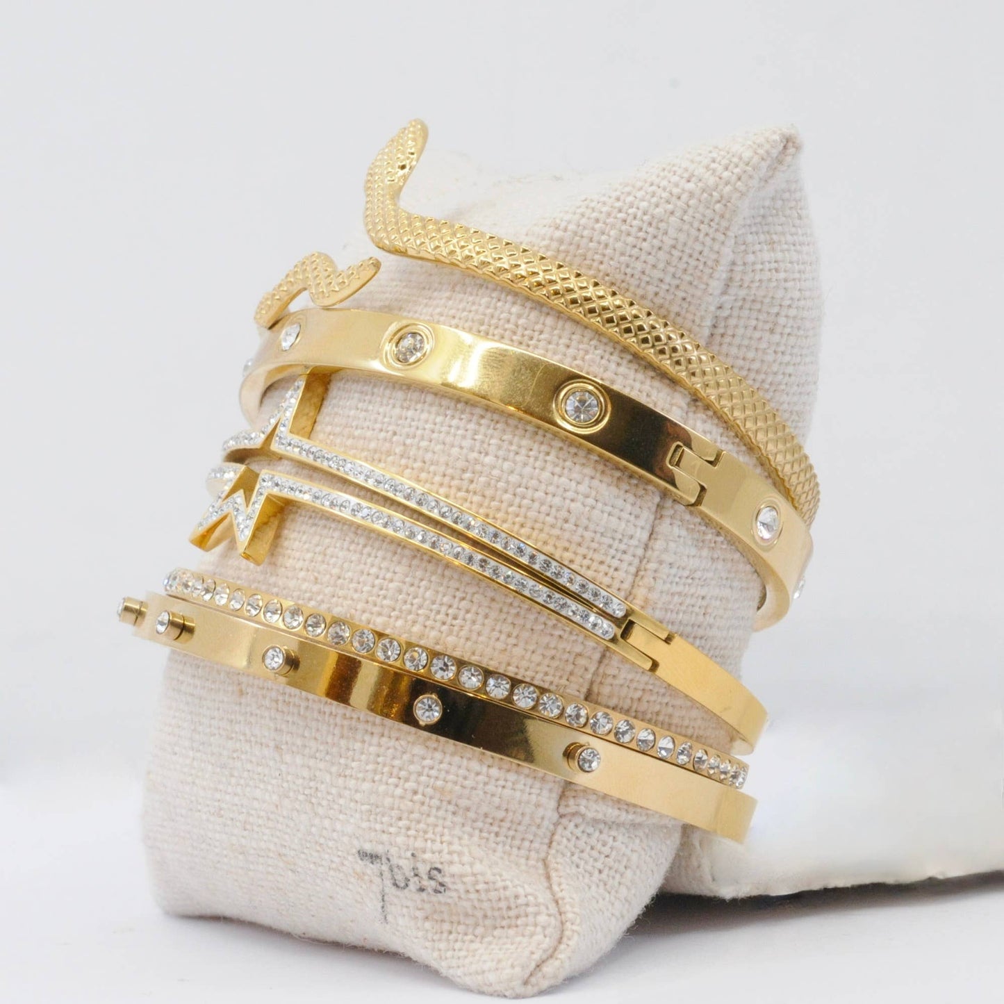 Set of 5 Golden Steel Bracelets Snake