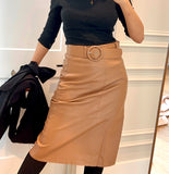 Abigail Faux Leather Caramel Skirt