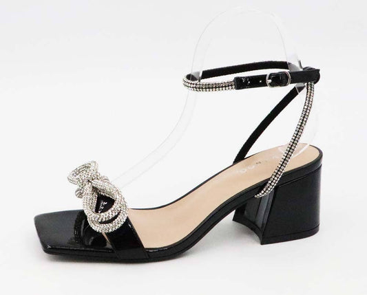 Black Rhinestone Bow Tie Ankle Strap Sandal