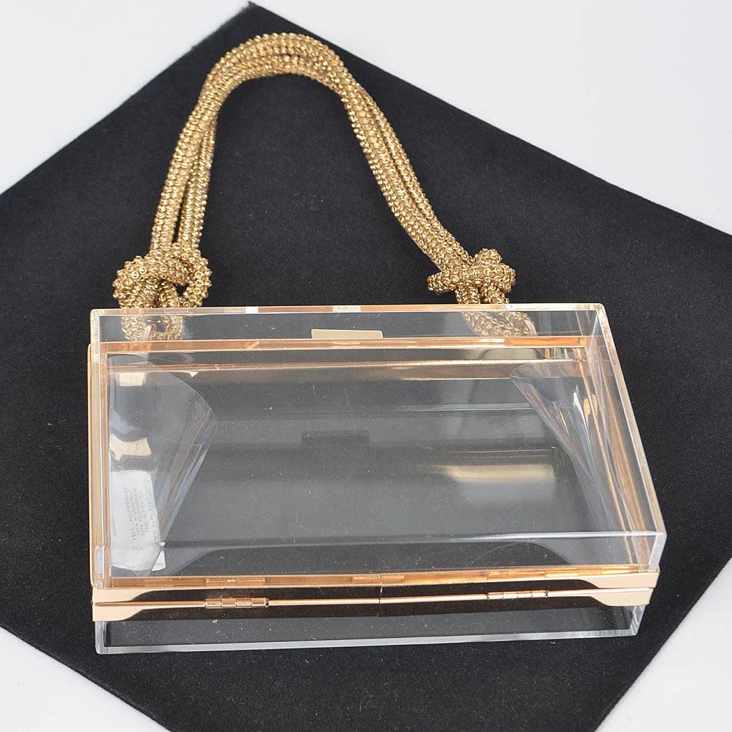 Clear Case Clutch W/Rhinestone Handle