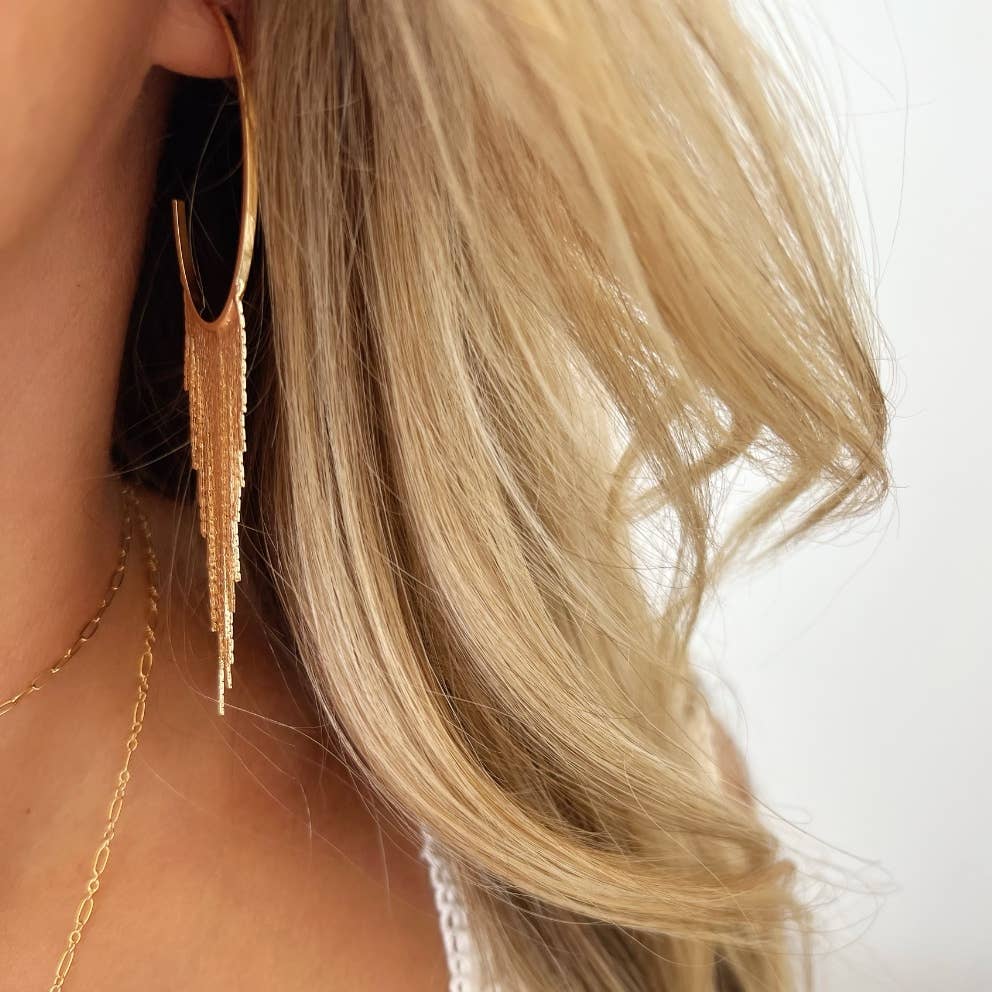 Cascading Fringe Hoops Earrings Gold Filled