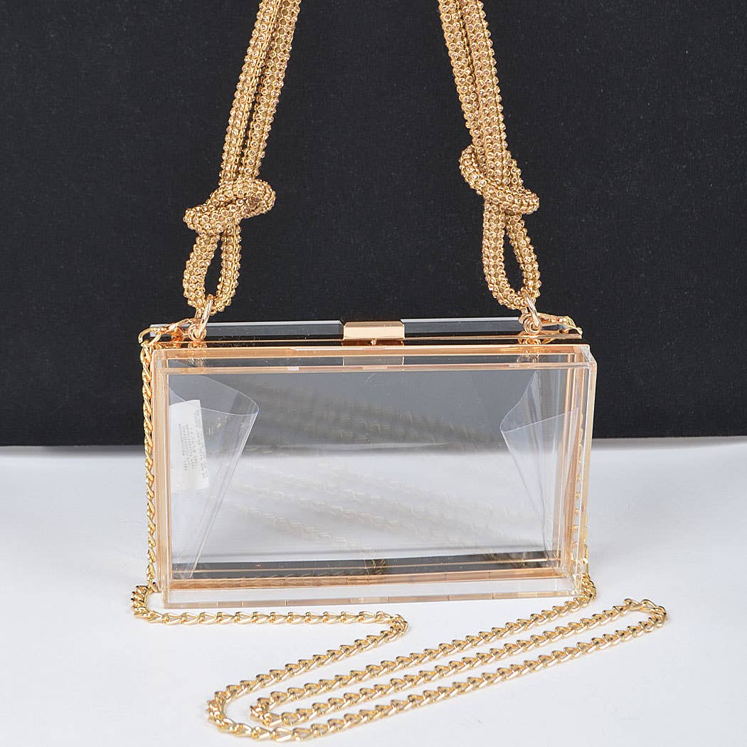 Clear Case Clutch W/Rhinestone Handle