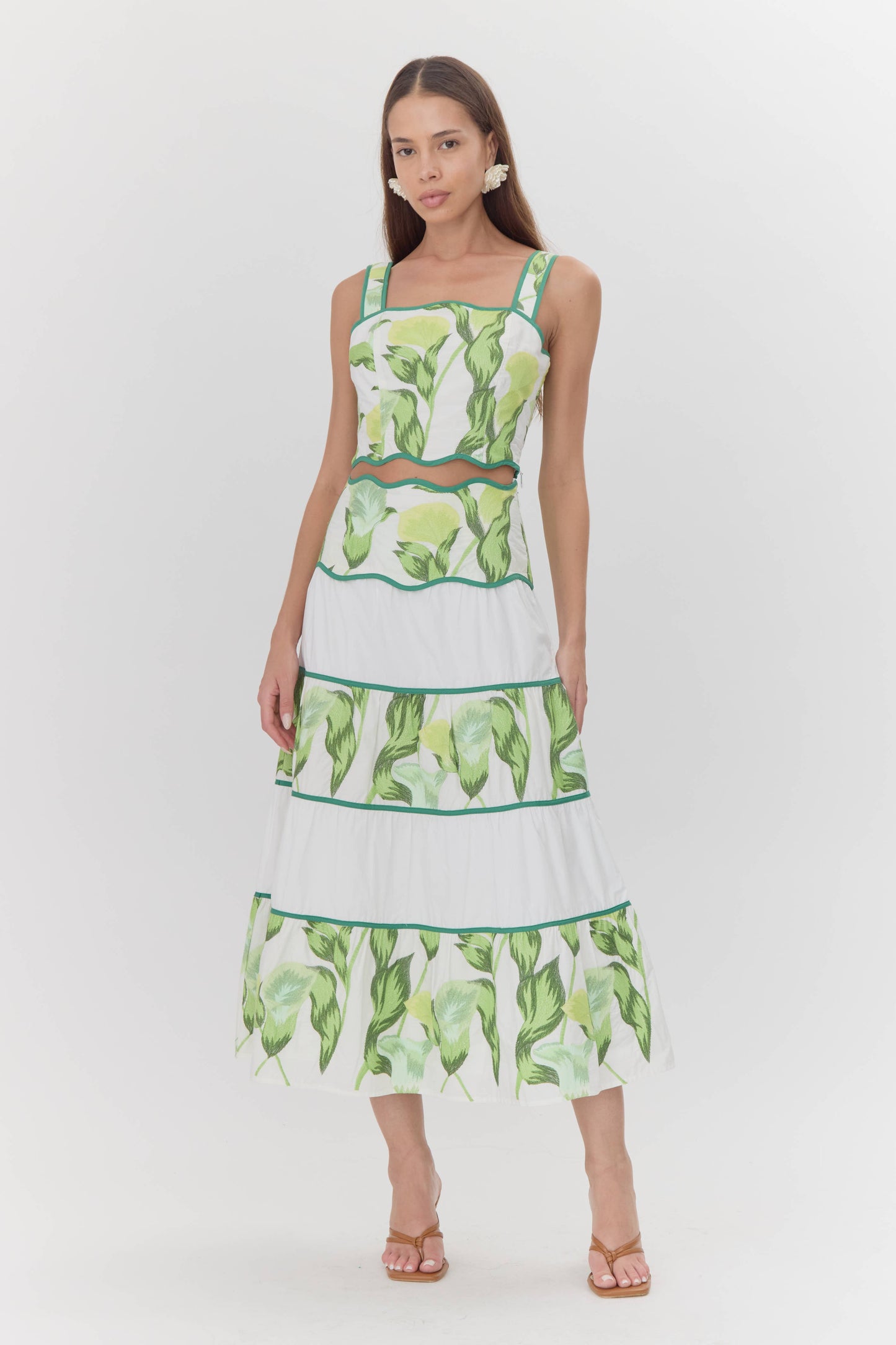 Daphne Embroidered Scalloped Trim Maxi Skirt