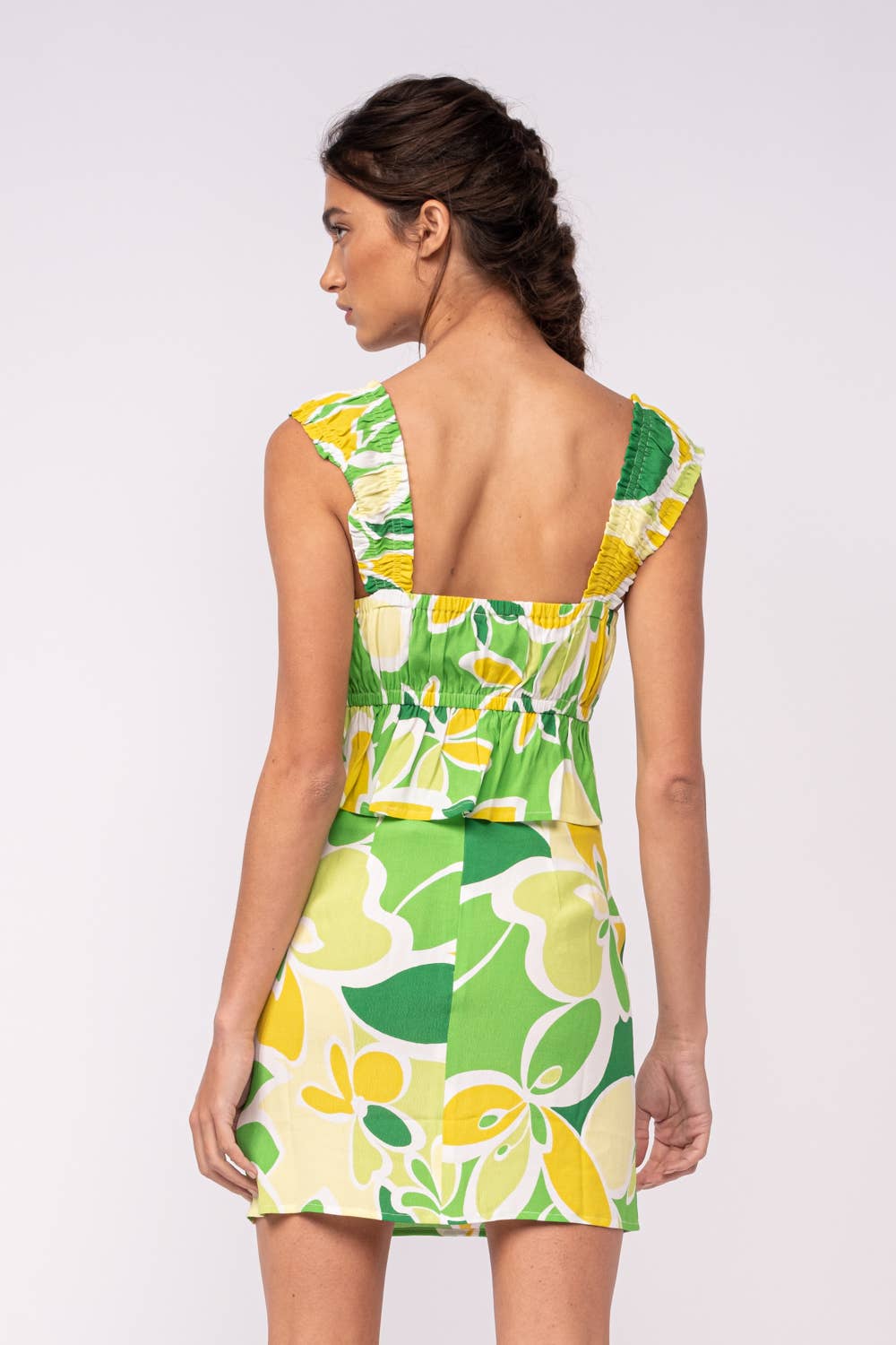 FLORAL WIDE STRAP RUFFLE CROP TOP & MINI SKIRT SET