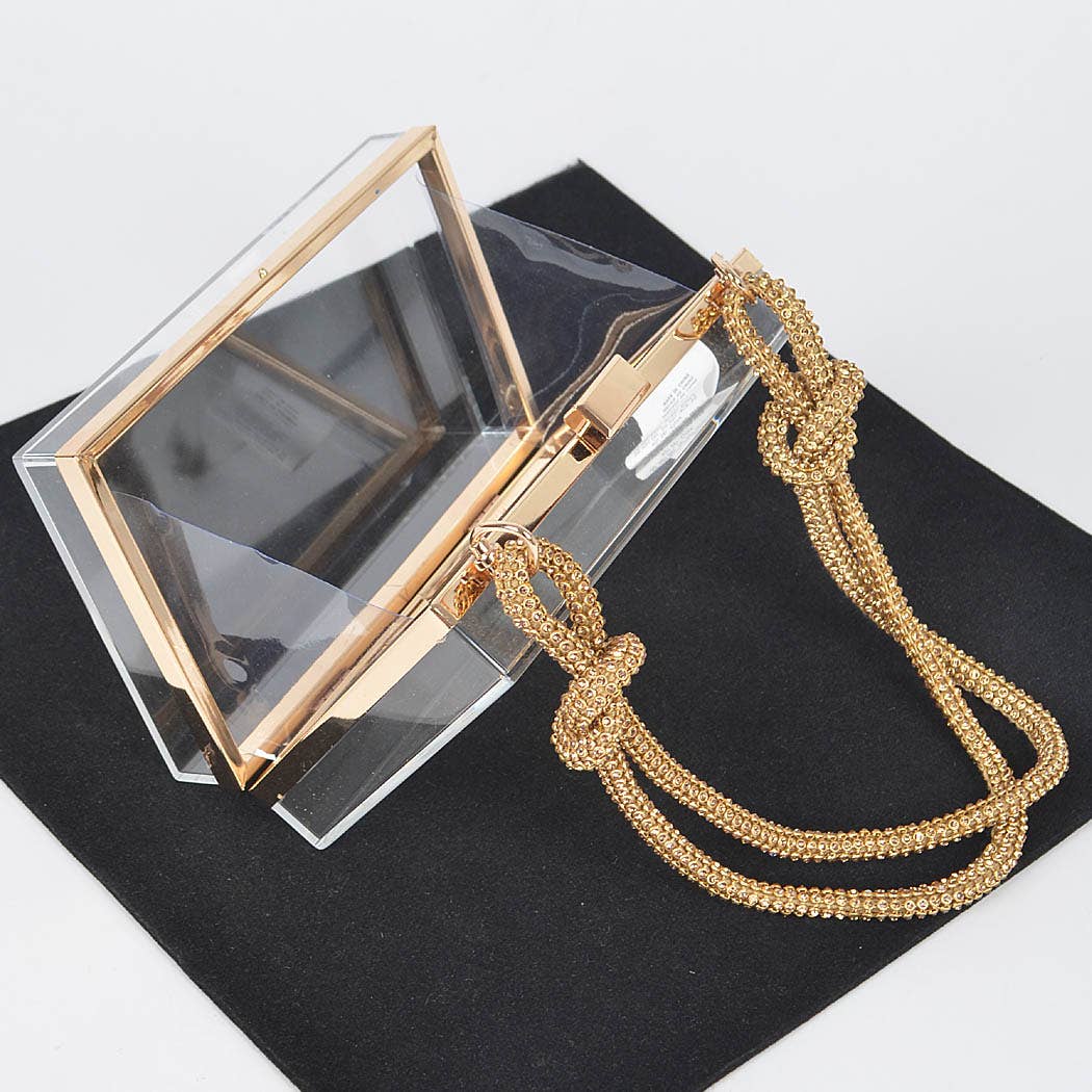 Clear Case Clutch W/Rhinestone Handle