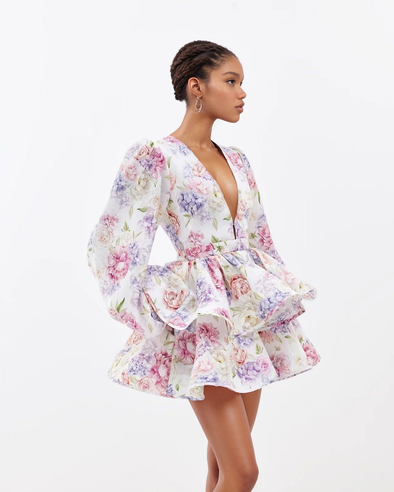 Camila Lantern Sleeve Floral Print Short Dress