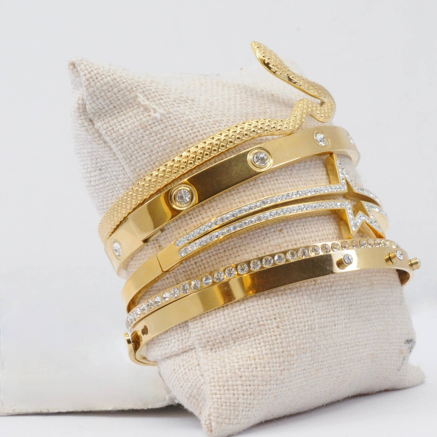 Set of 5 Golden Steel Bracelets Snake