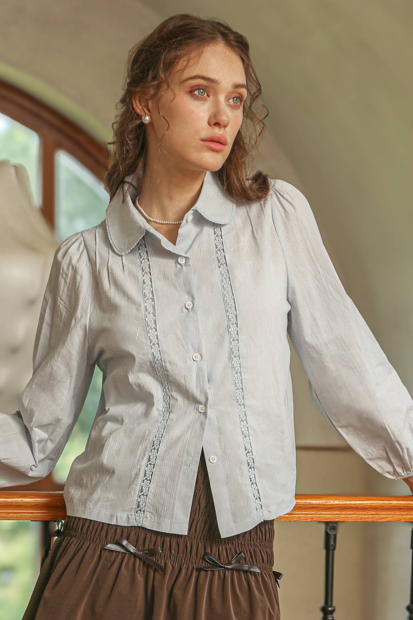 Powder Blue Lace Collar Blouse