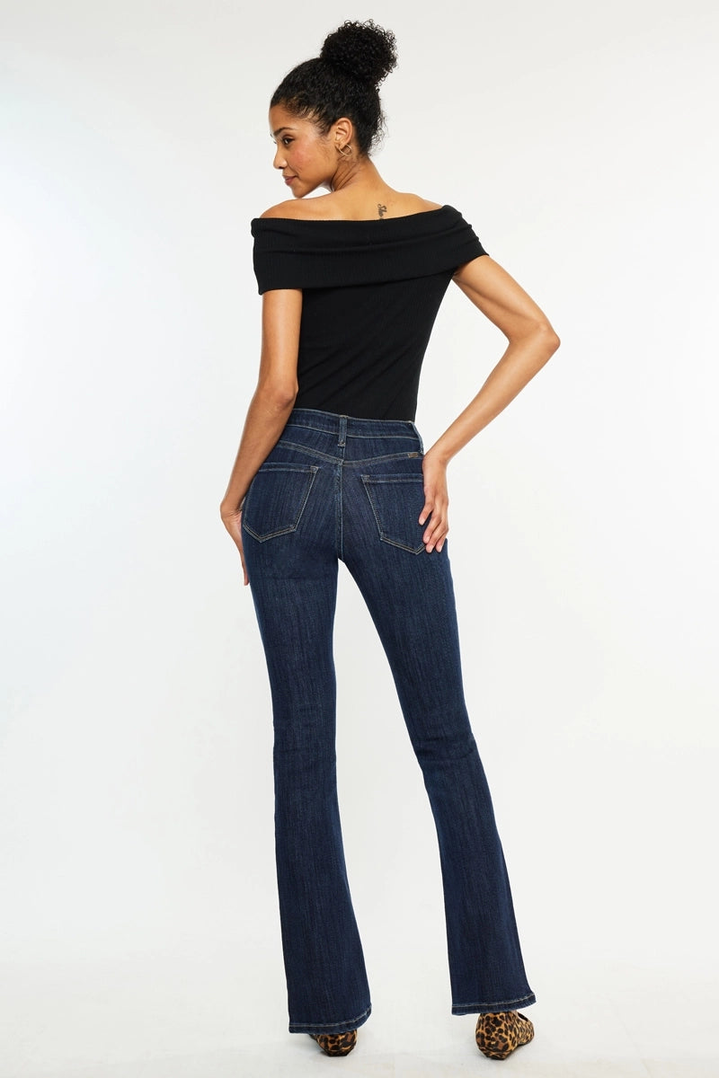 Dark blue high rise bootcut jeans