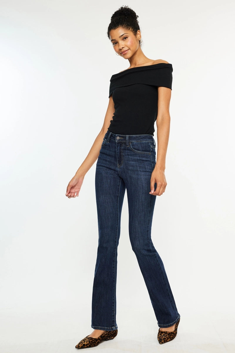Dark blue high rise bootcut jeans