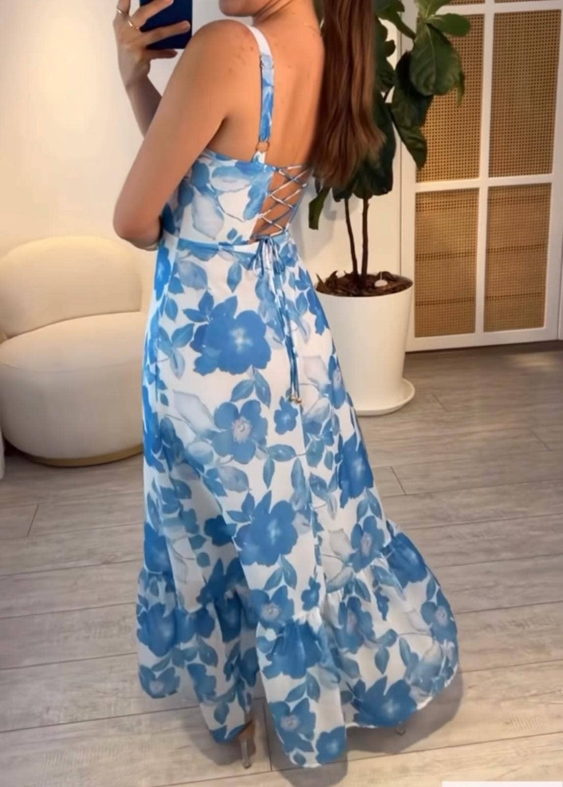 Megan blue FLORAL PRINT MAXI DRESS