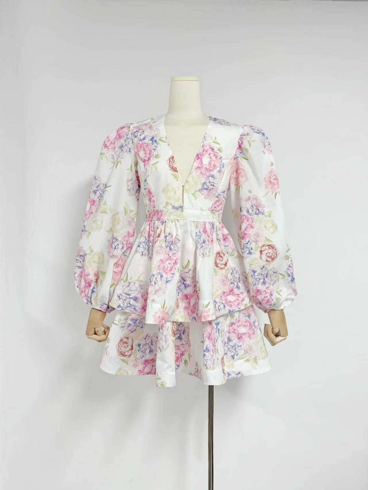 Camila Lantern Sleeve Floral Print Short Dress