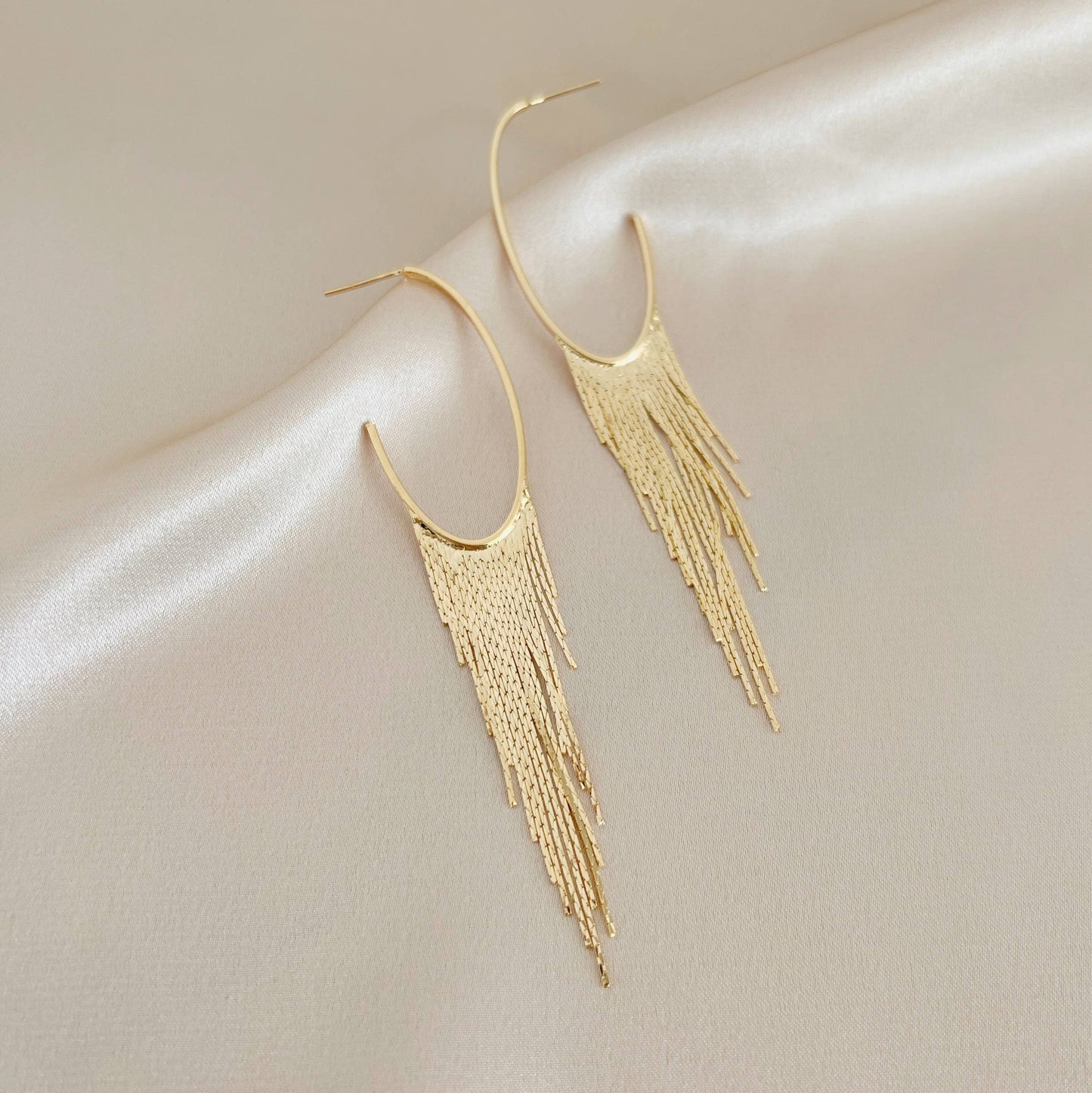 Cascading Fringe Hoops Earrings Gold Filled