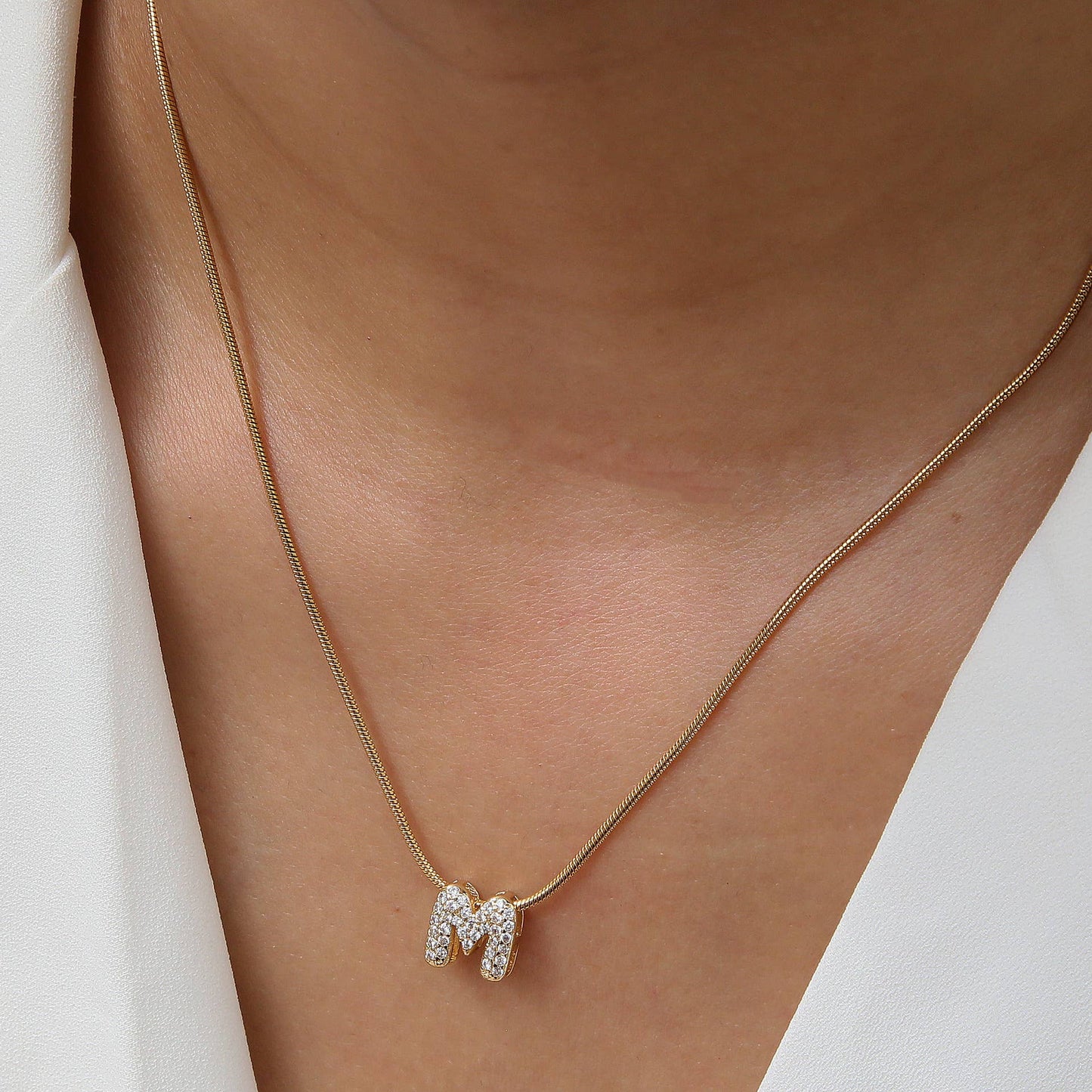 Mini Rhinestone Gold Initial Letter Necklace