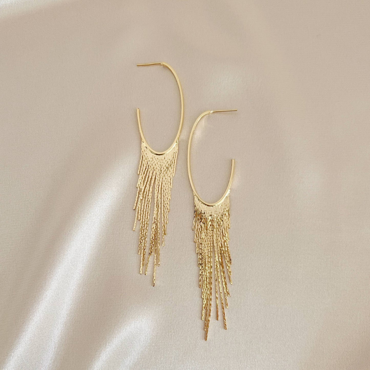 Cascading Fringe Hoops Earrings Gold Filled