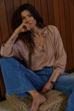 Ella Woven Long Sleeve Collar Button Detailed Top