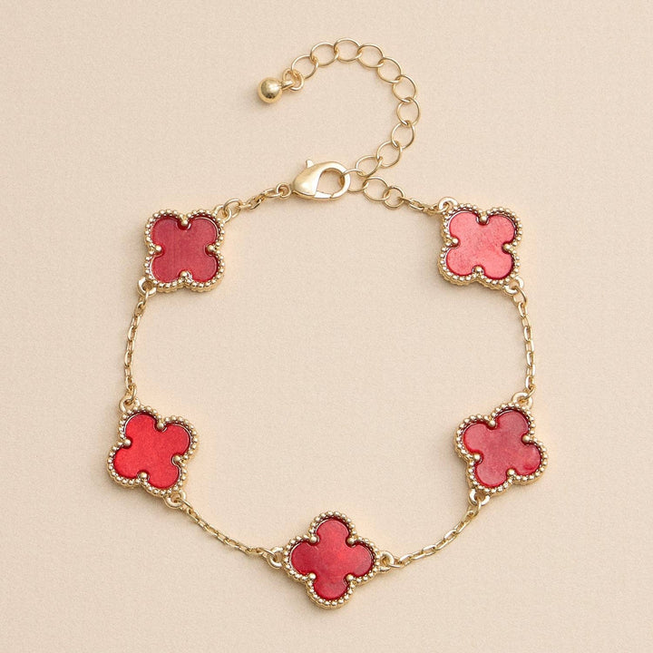 Gold Mother of Pearl Clover Bracelet & Necklace – Elegant Four-Leaf Clover Jewelry