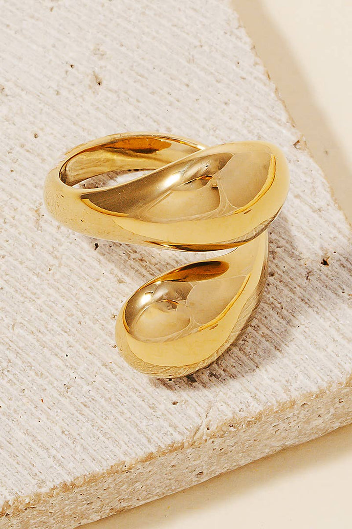 Flat Metallic Tear Wrap Around Open Band Ring