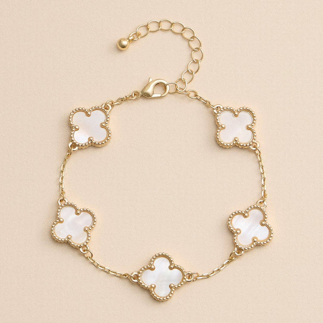 Gold Mother of Pearl Clover Bracelet & Necklace – Elegant Four-Leaf Clover Jewelry
