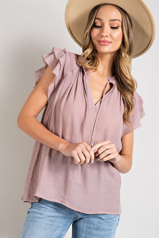 Tiered Ruffle Sleeve Short Sleeve Blouse