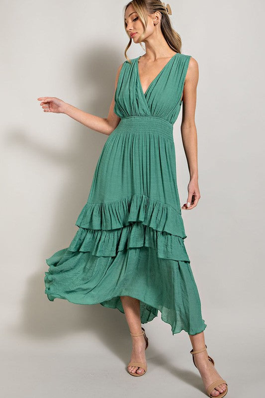 Karla V-Neck Ruffle Maxi Dress