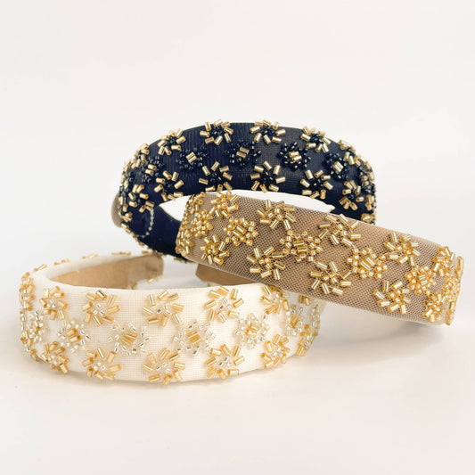 Beaded Metallic Starburst Mesh Padded Headband