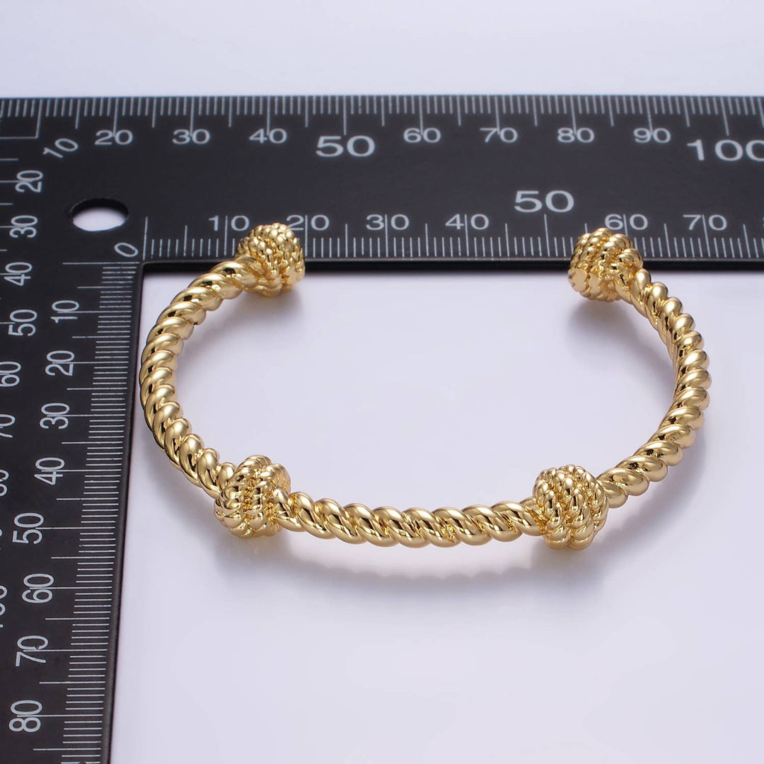 24K Gold Filled Knotted Rope Cuff Bracelet | WA-2518