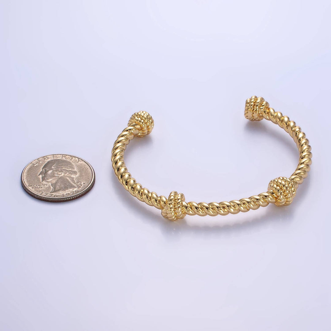 24K Gold Filled Knotted Rope Cuff Bracelet | WA-2518