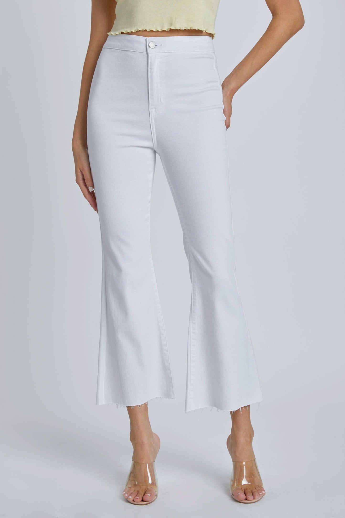 White High Rise Crop Flare Jean