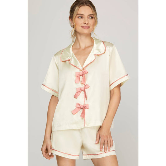 Satin Short Sleeve Top n Shorts Pajama Set