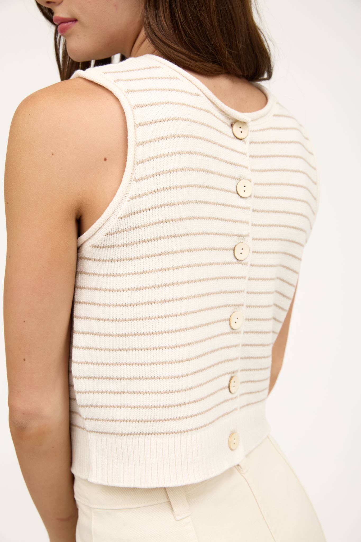 STRIPE RAW EDGE BUTTON DOWN CARDIGAN VEST